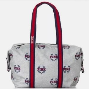 NWOT Victoria's Secret PINK Campus Logo Gray Duffle Bag